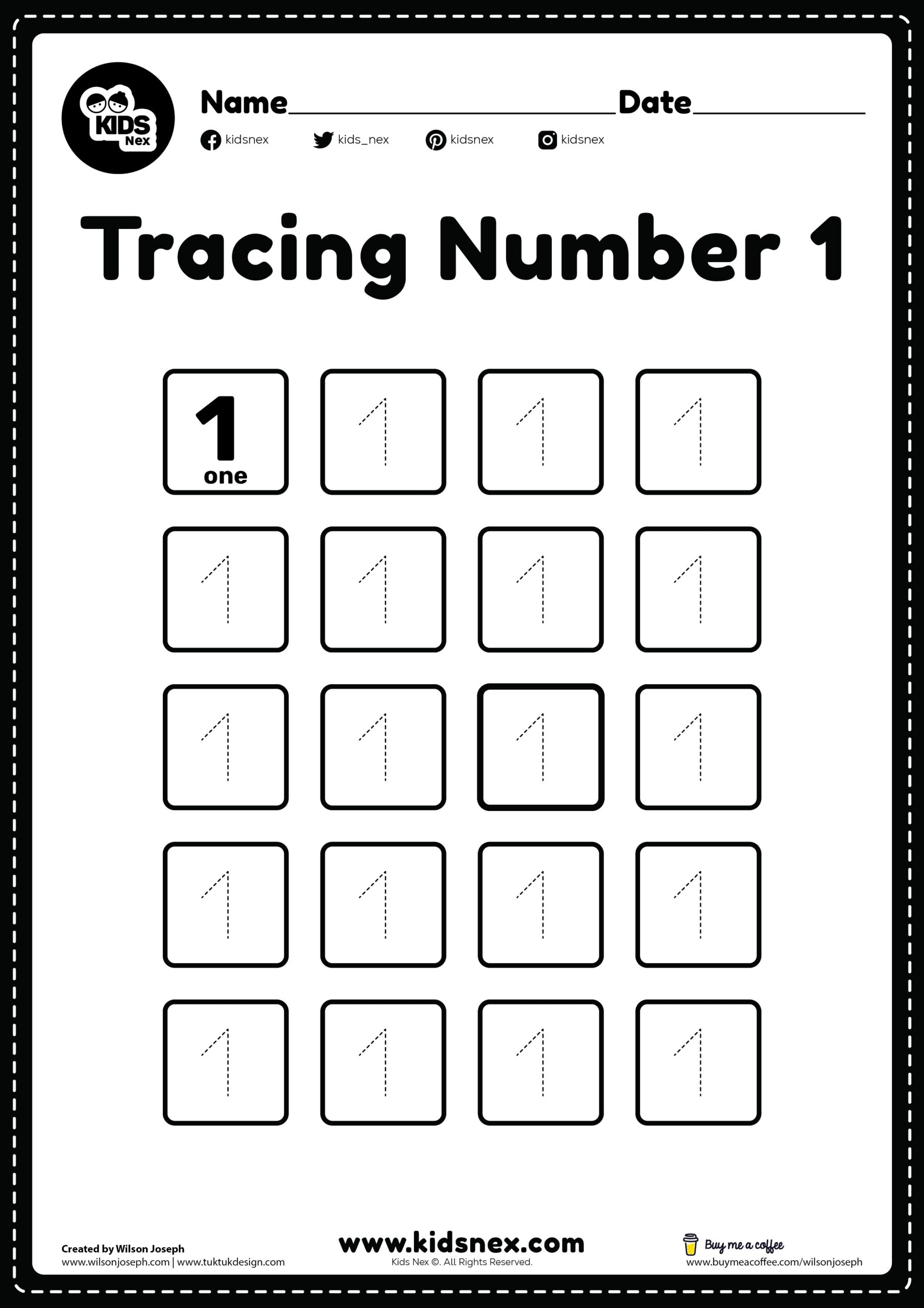1 Number Tracing Worksheet Free Printable