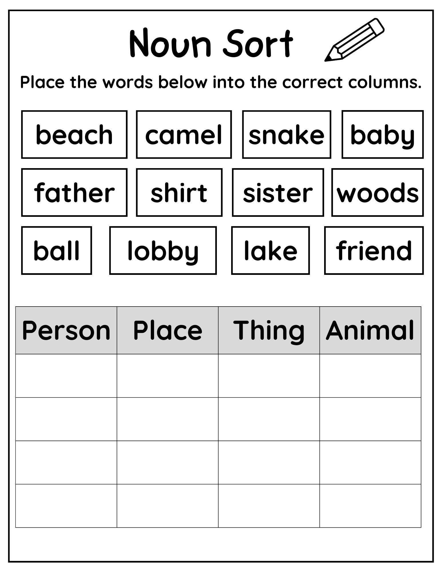 10 Printable Noun Sorting Worksheets Nouns Practice Worksheets 