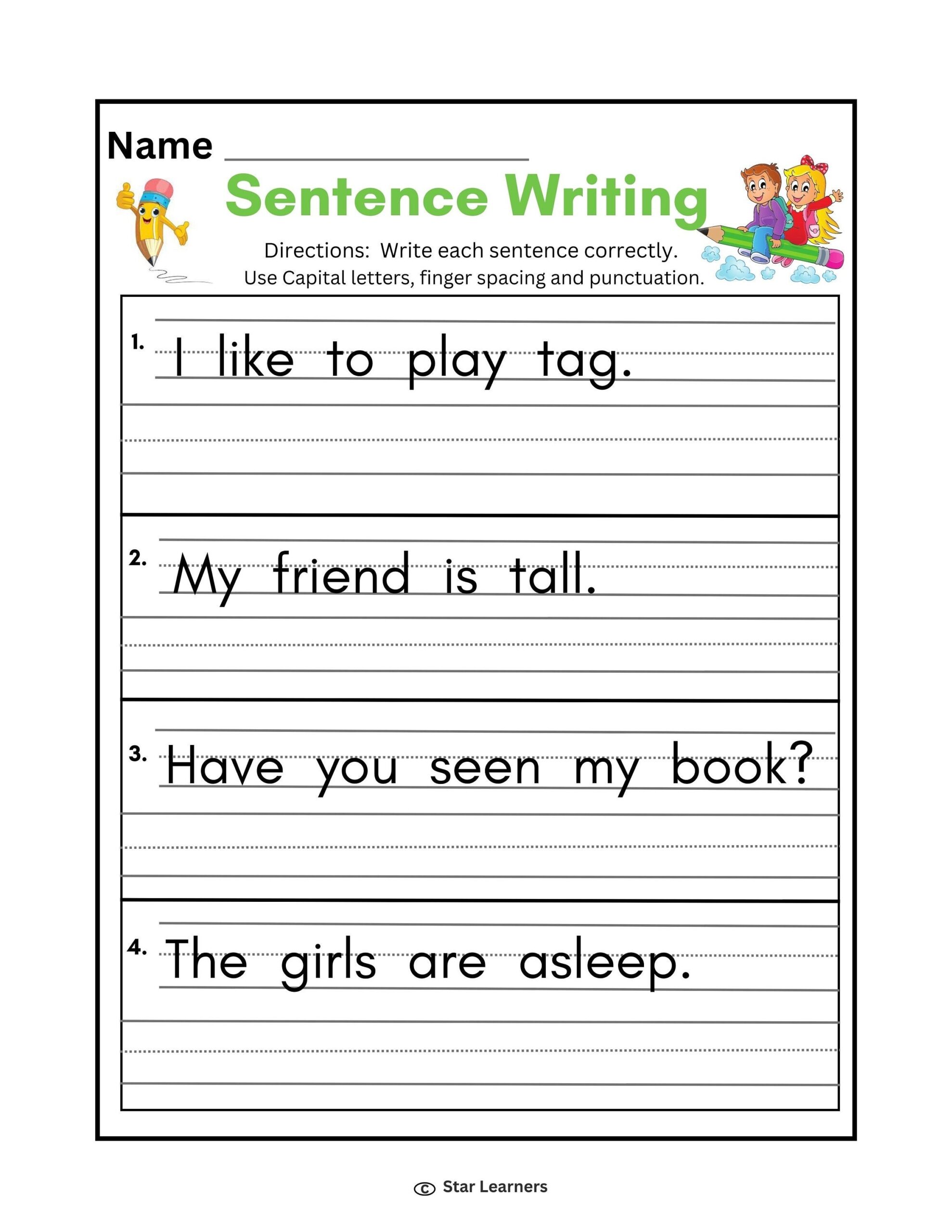 free printable sentence