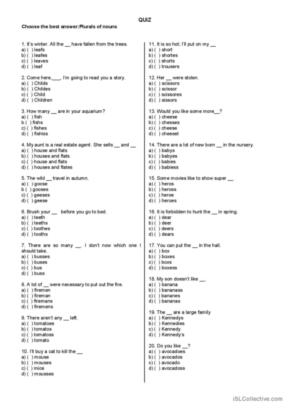 108 Plural Nouns Irregular Plurals English ESL Worksheets P 