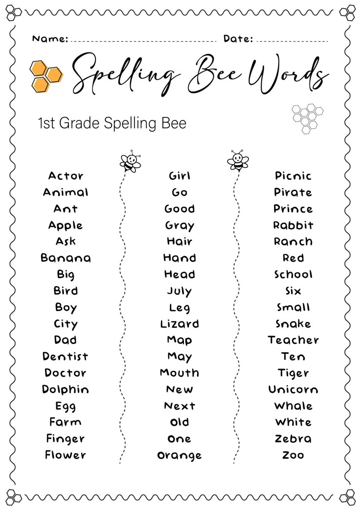 12 Bee Worksheets For First Graders Spelling Bee Words Spelling Bee 