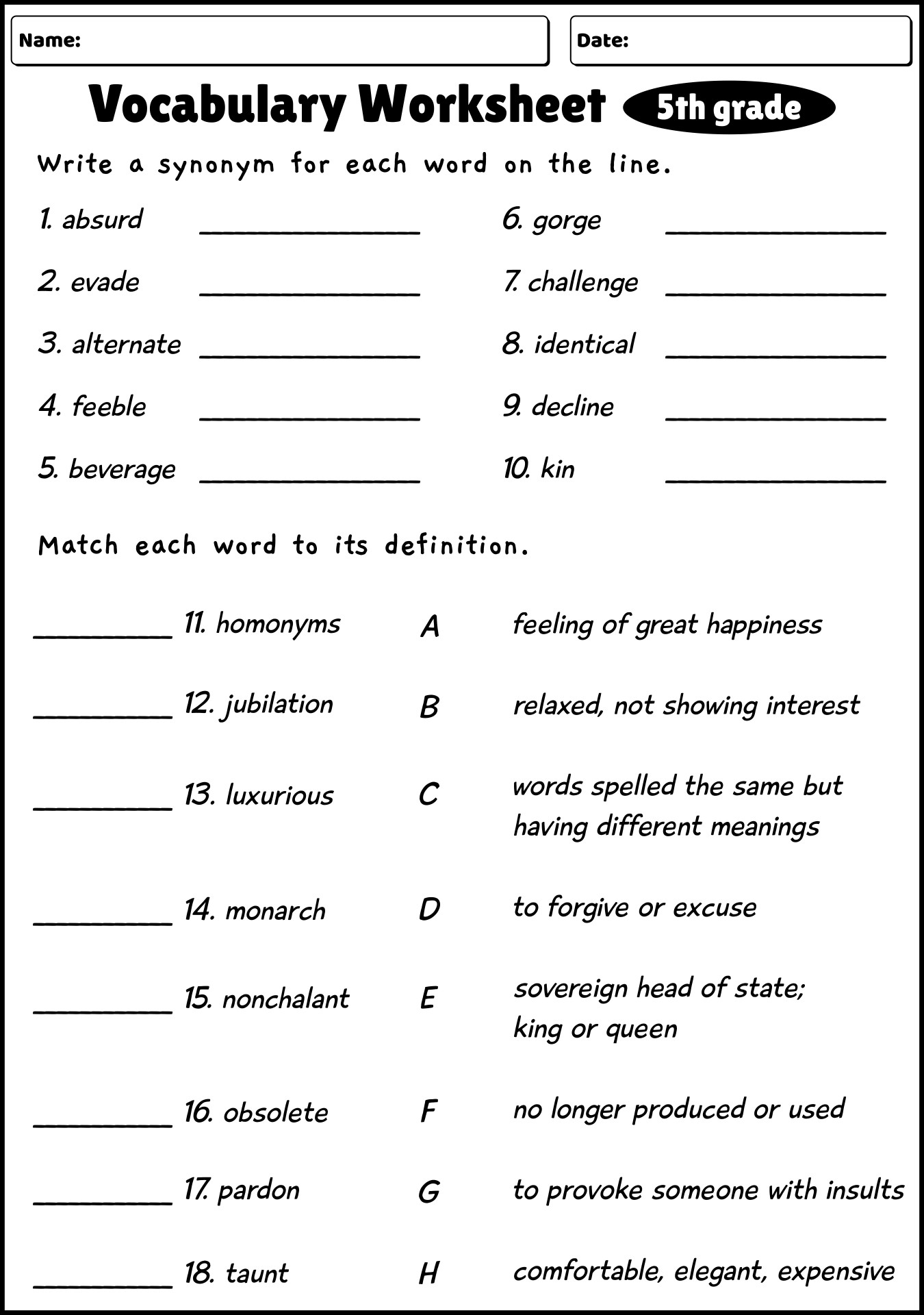 17 Best Images Of 5th Grade Vocabulary Worksheets Printable 5th Grade 