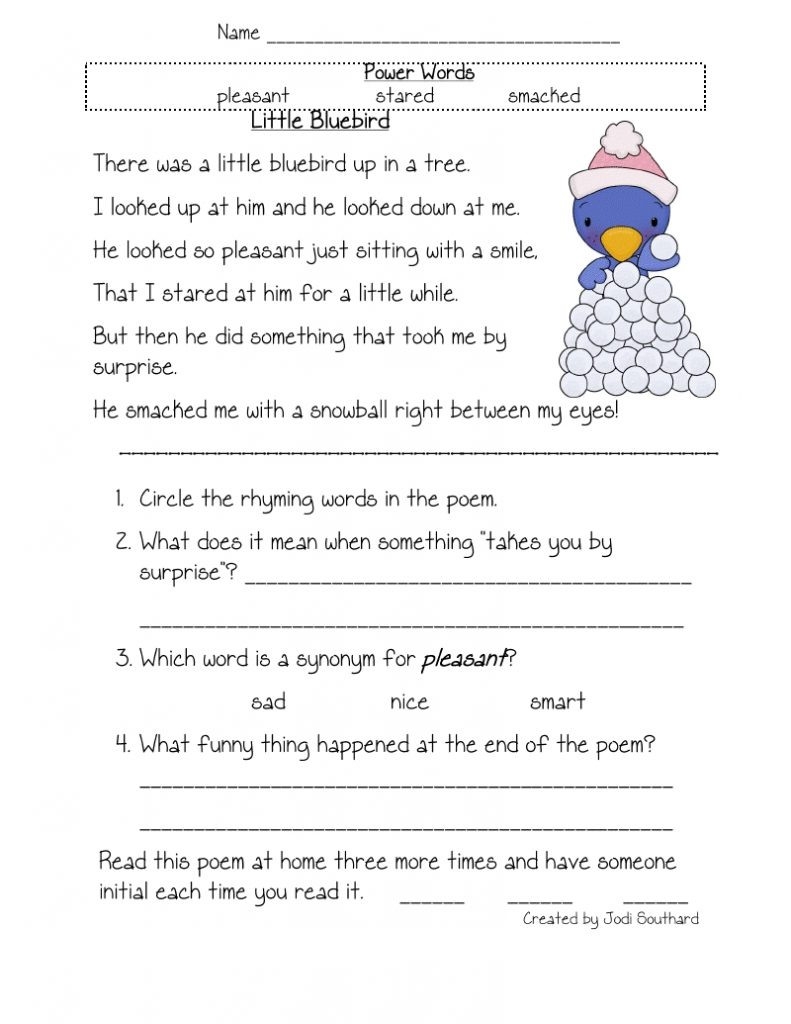 1st Grade Comprehension Printable Worksheets