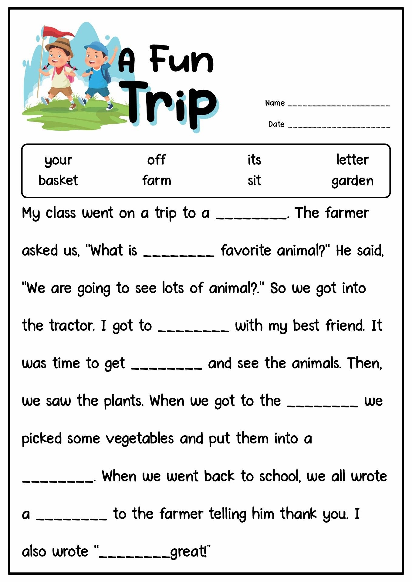 1st Grade Fill In The Blank Stories Reading Comprehension Lessons 