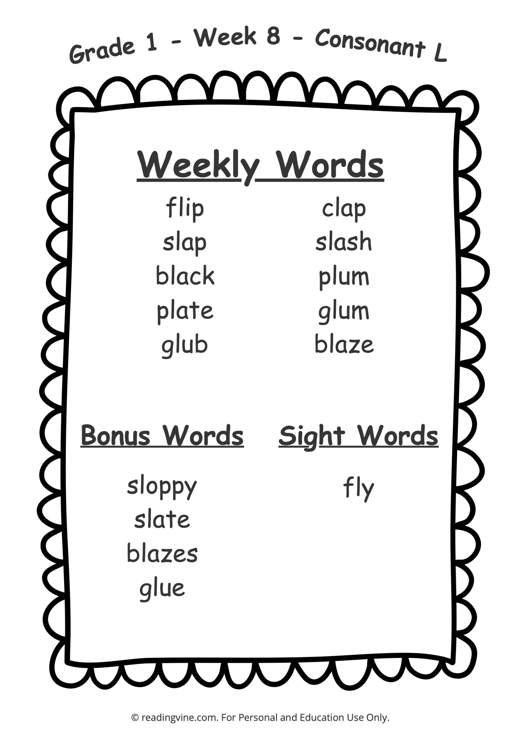 1st Grade Spelling Words Free Printable 36 Week List
