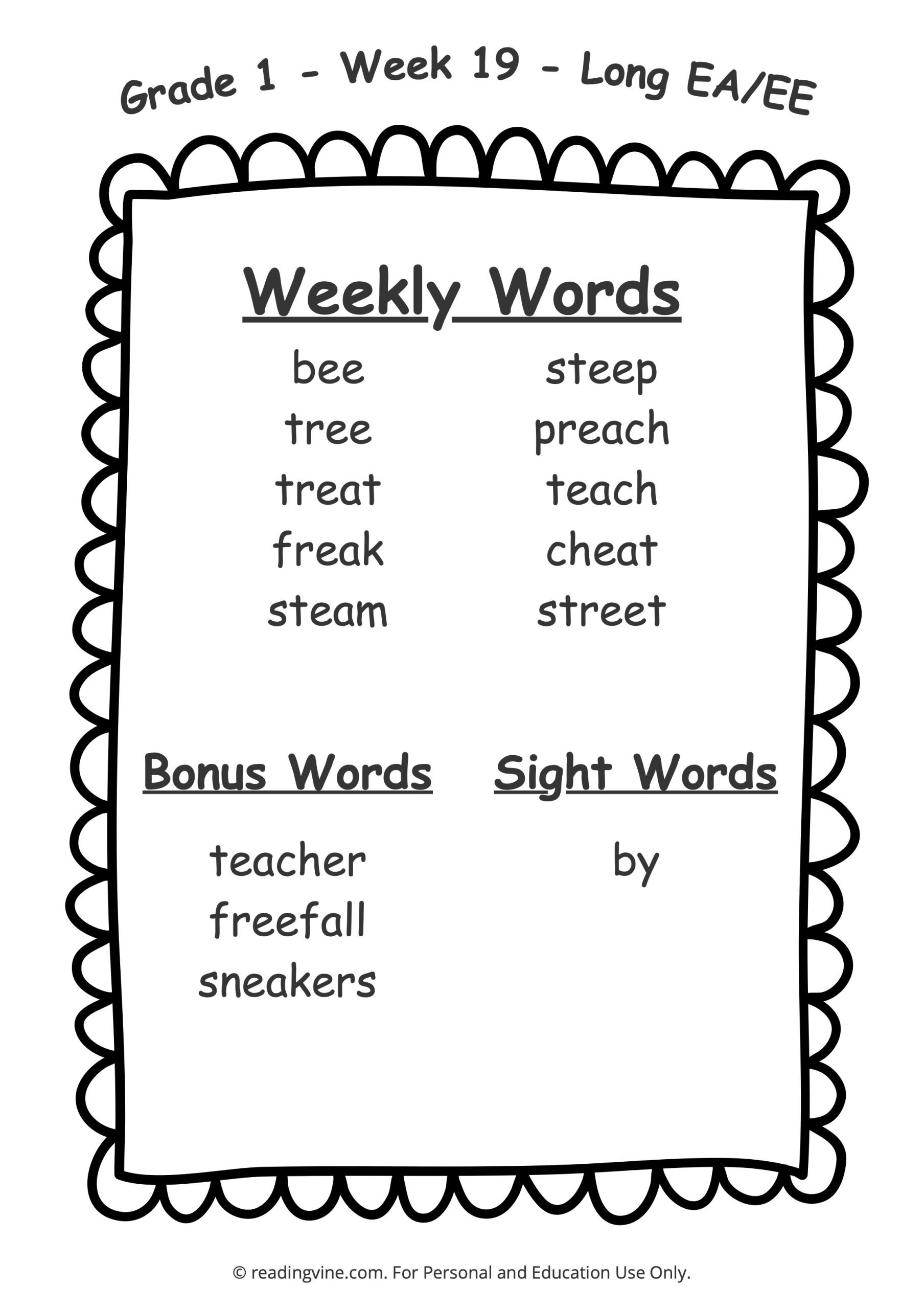 1st Grade Spelling Words Week 19 image ReadingVine
