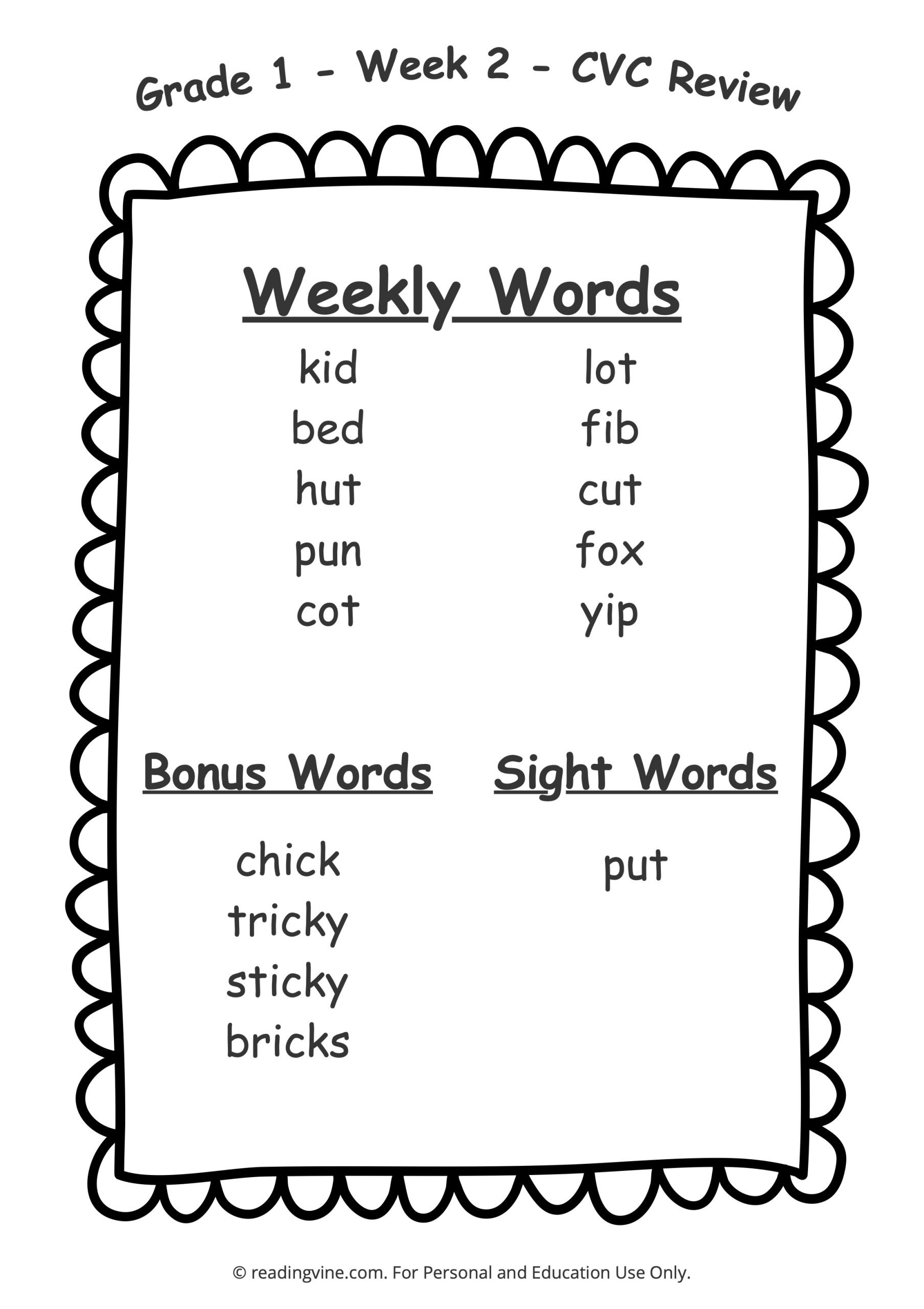 1st Grade Spelling Words Week 2R image ReadingVine