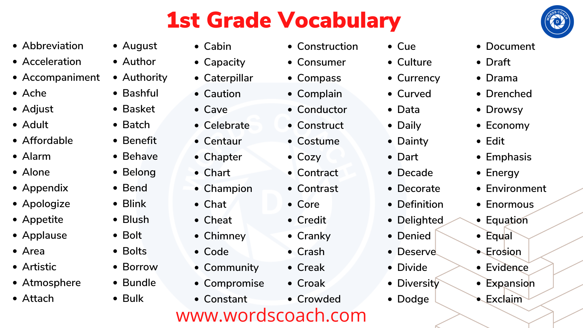 1st grade vocabulary words
