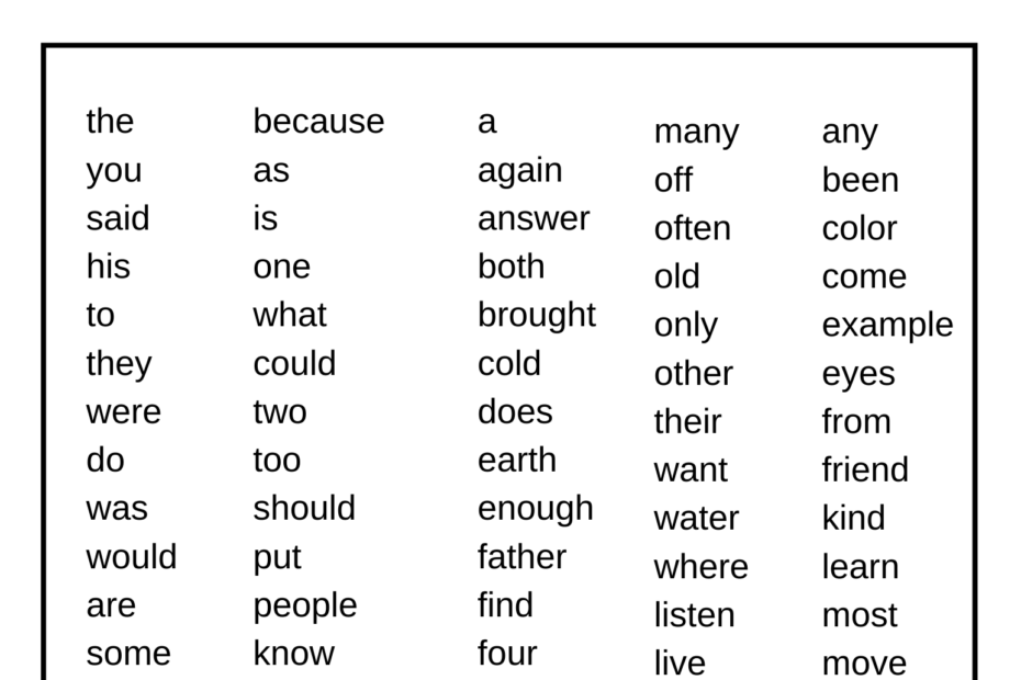 1st Grade Vocabulary Words