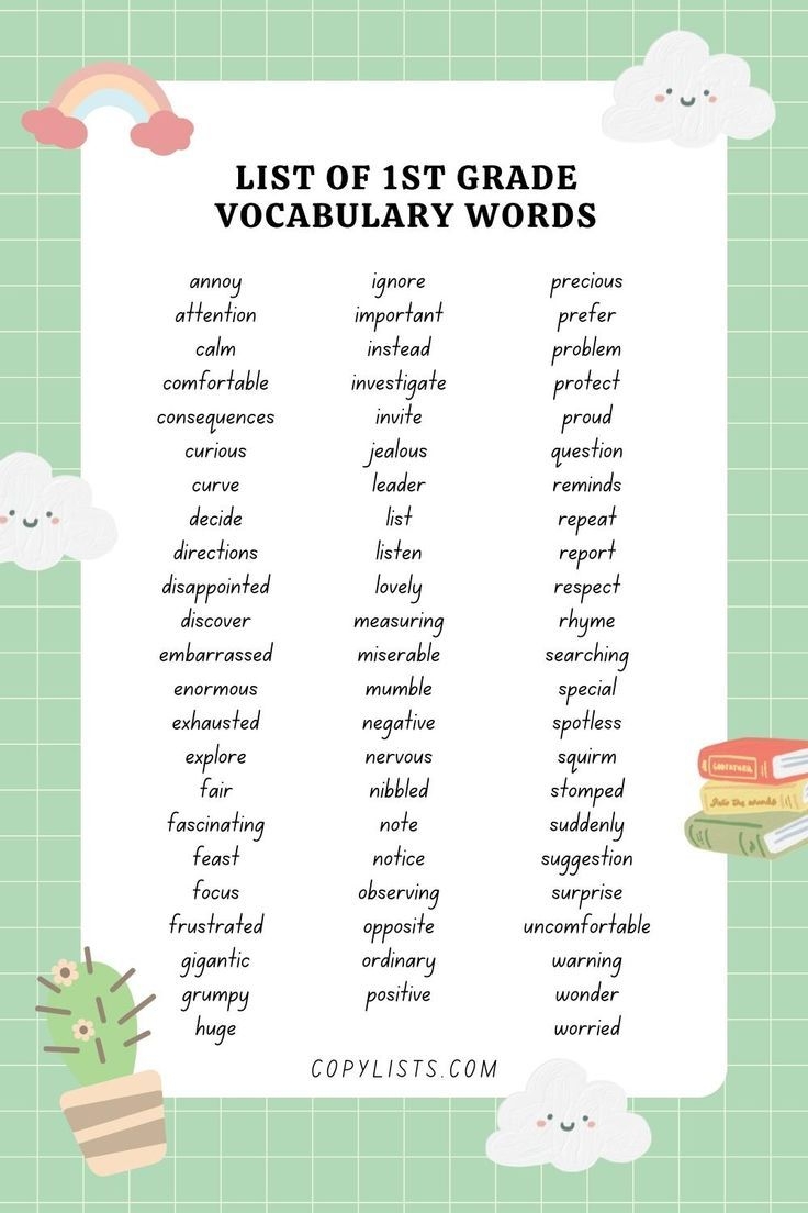 1st Grade Vocabulary Words For Study