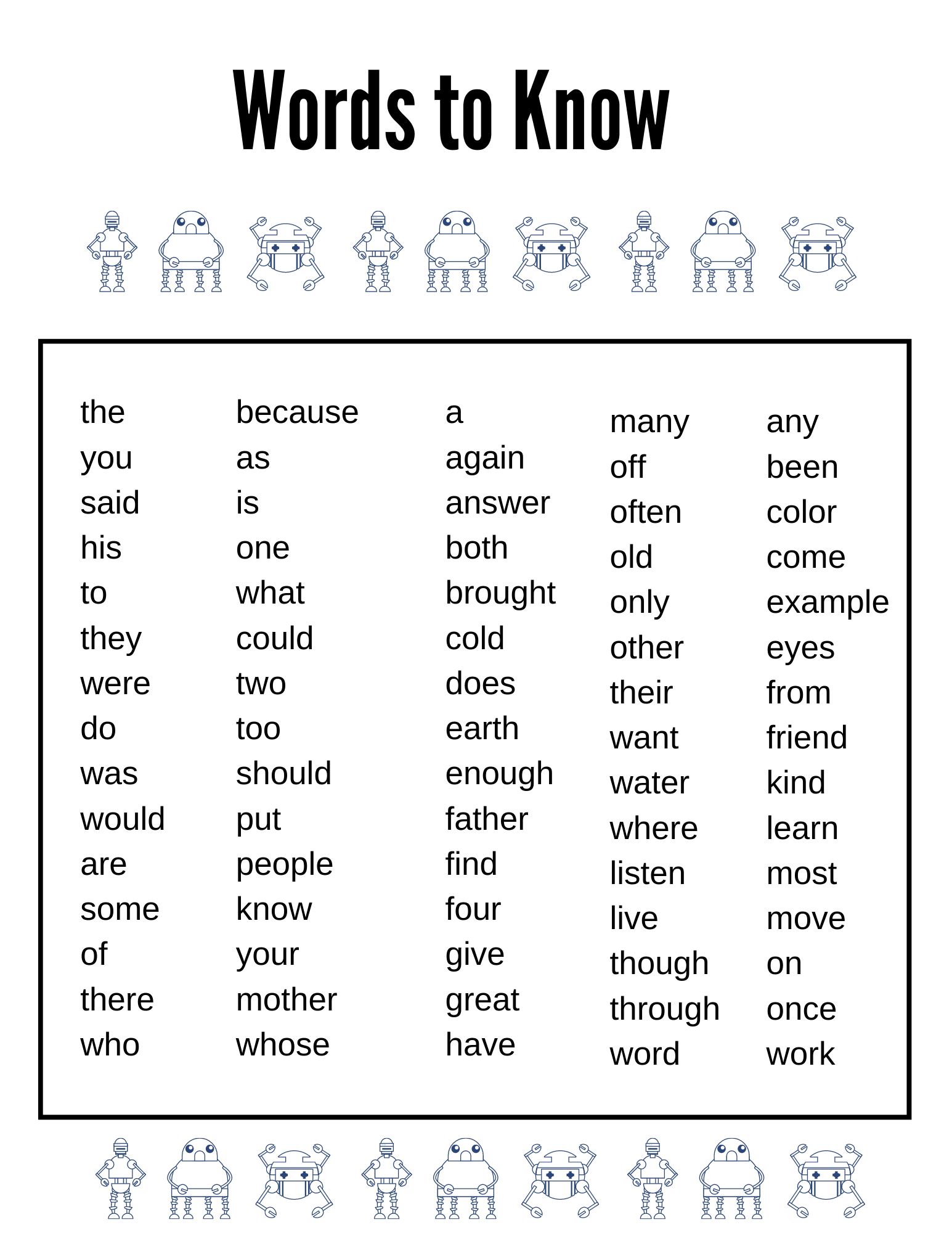 1st Grade Vocabulary Words