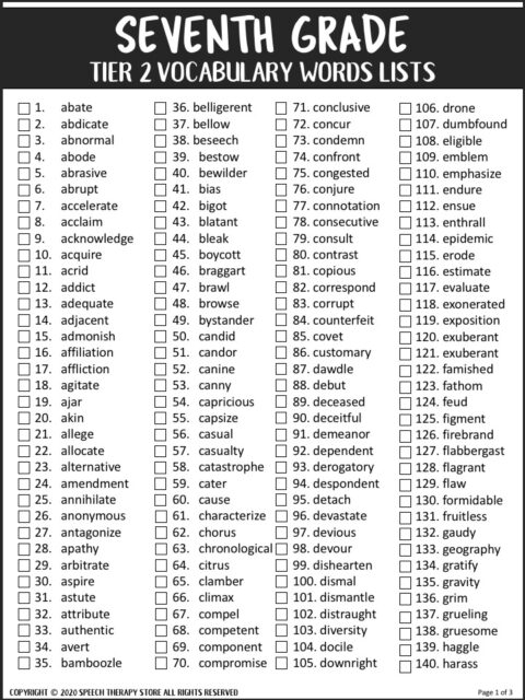 2 000 Core Tier 2 Vocabulary Words PDF List Speech Therapy Store