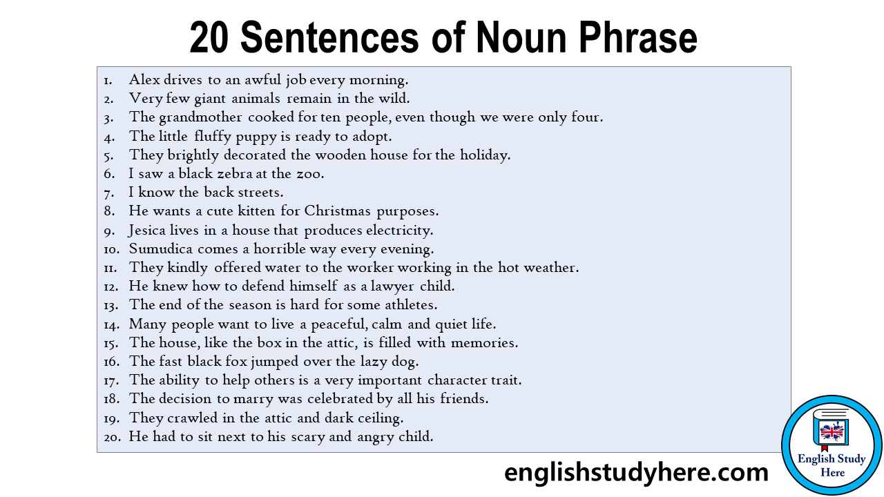 20 Examples Of Noun Phrases Noun Phrase Sentence Example 52 OFF