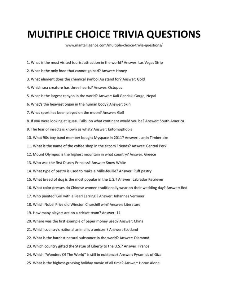multiple choice trivia questions pdf