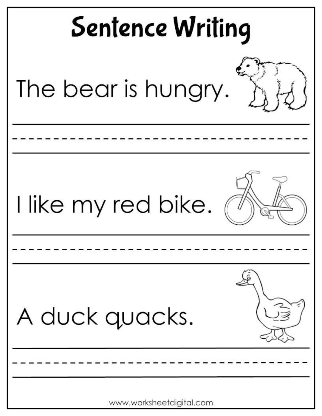 20 Printable Sentence Writing Worksheets Simple Etsy