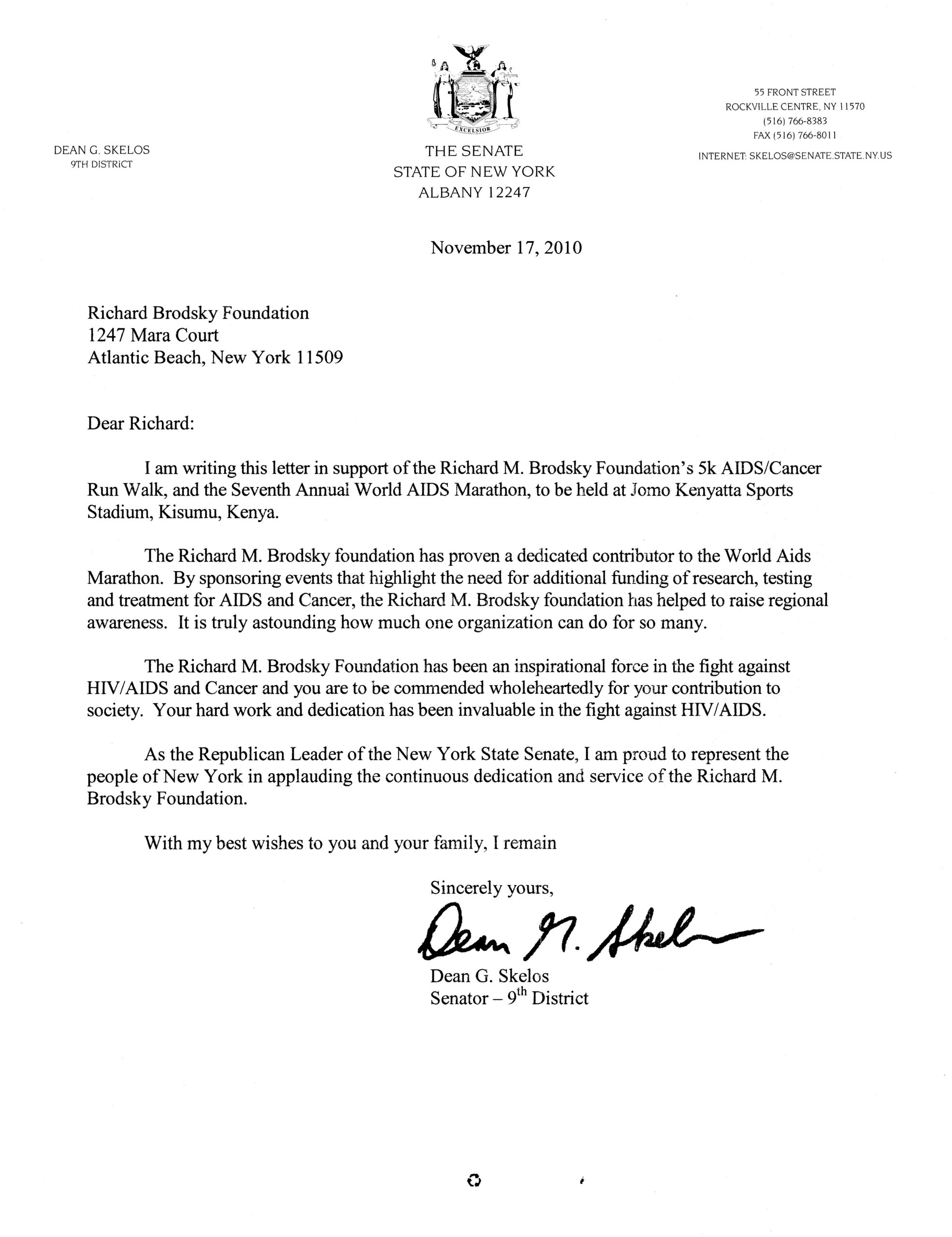 2008 Letter Of Support From Senator Ted Kennedy