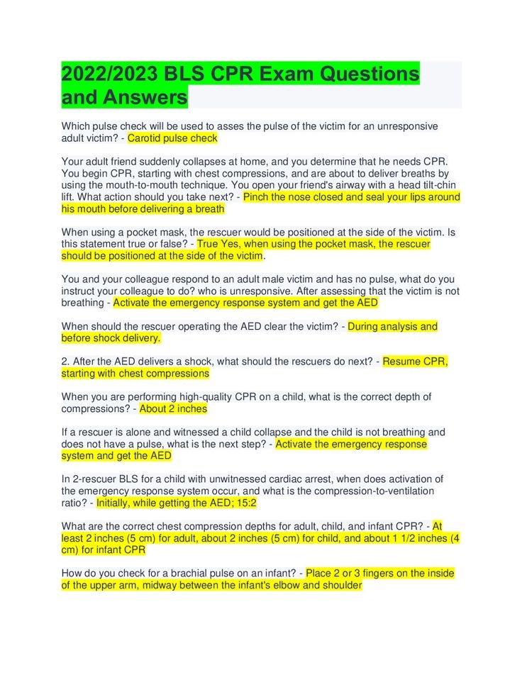 2022 2023 BLS CPR Exam Questions And Answers Graded A Bls Cpr Exam 
