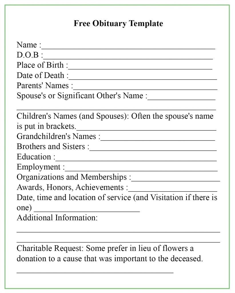 2023 Funeral Obituary Template Fillable Printable Pdf And Forms 
