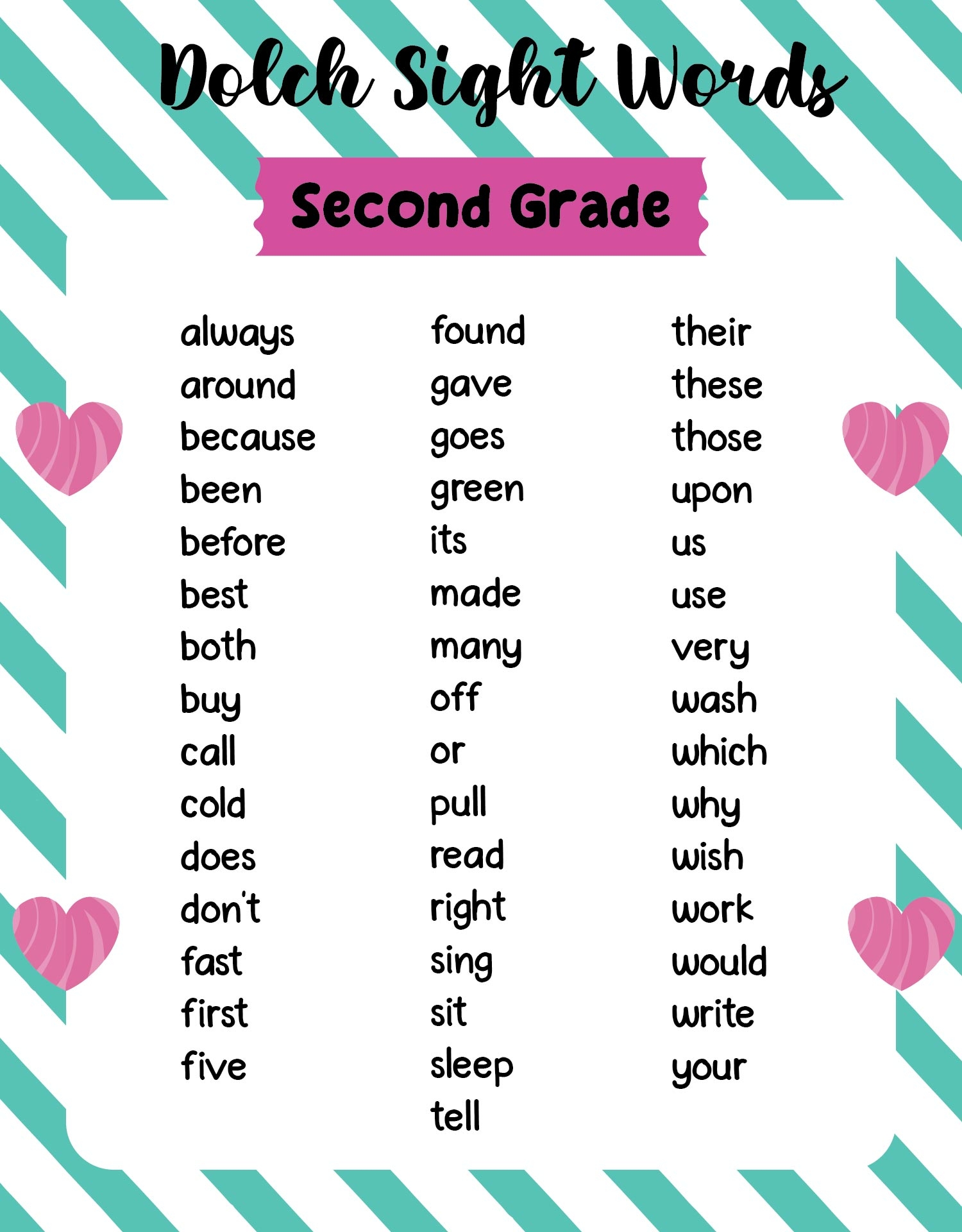 2nd Grade Vocabulary Word List