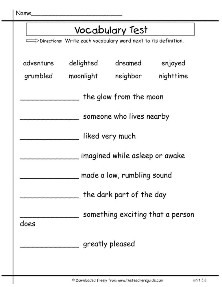2Nd Grade Vocabulary Worksheets Db excel