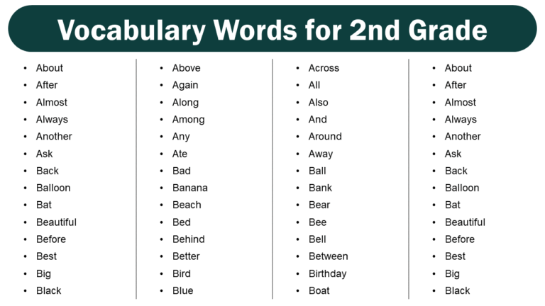 2nd grade vocabulary words