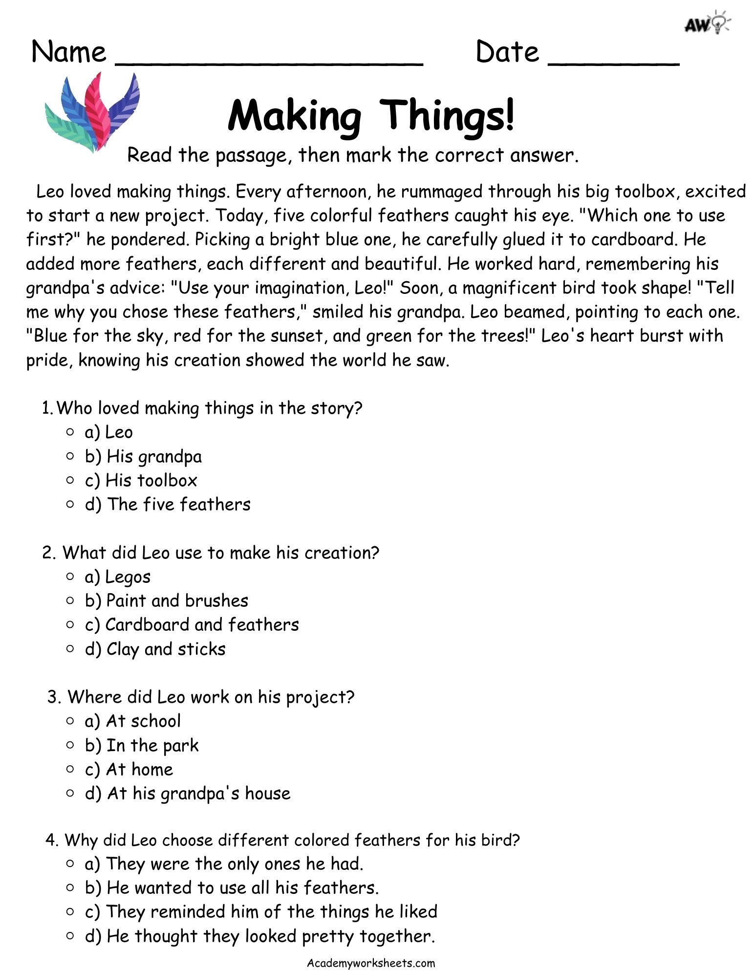 2nd Grading Reading Comprehension Academy Worksheets