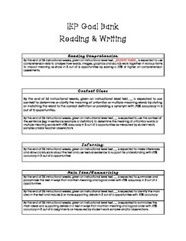 3rd grade iep reading goals
