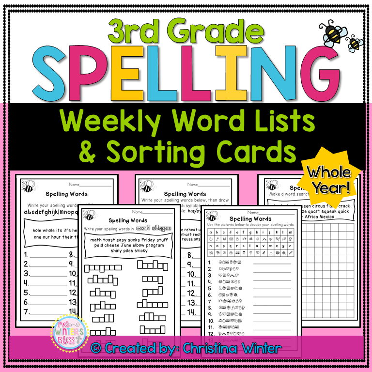 3rd Grade Spelling Lists EDITABLE Mrs Winter 39 s Bliss