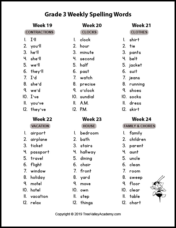3rd grade spelling lists