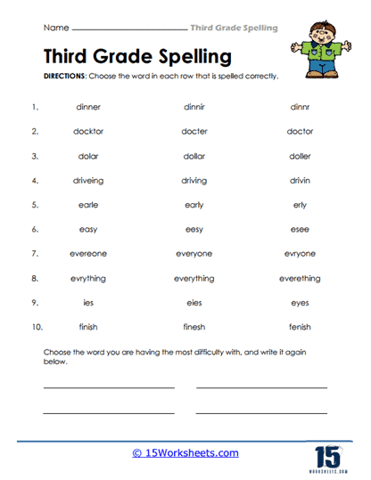3rd Grade Spelling Words Worksheets 15 Worksheets