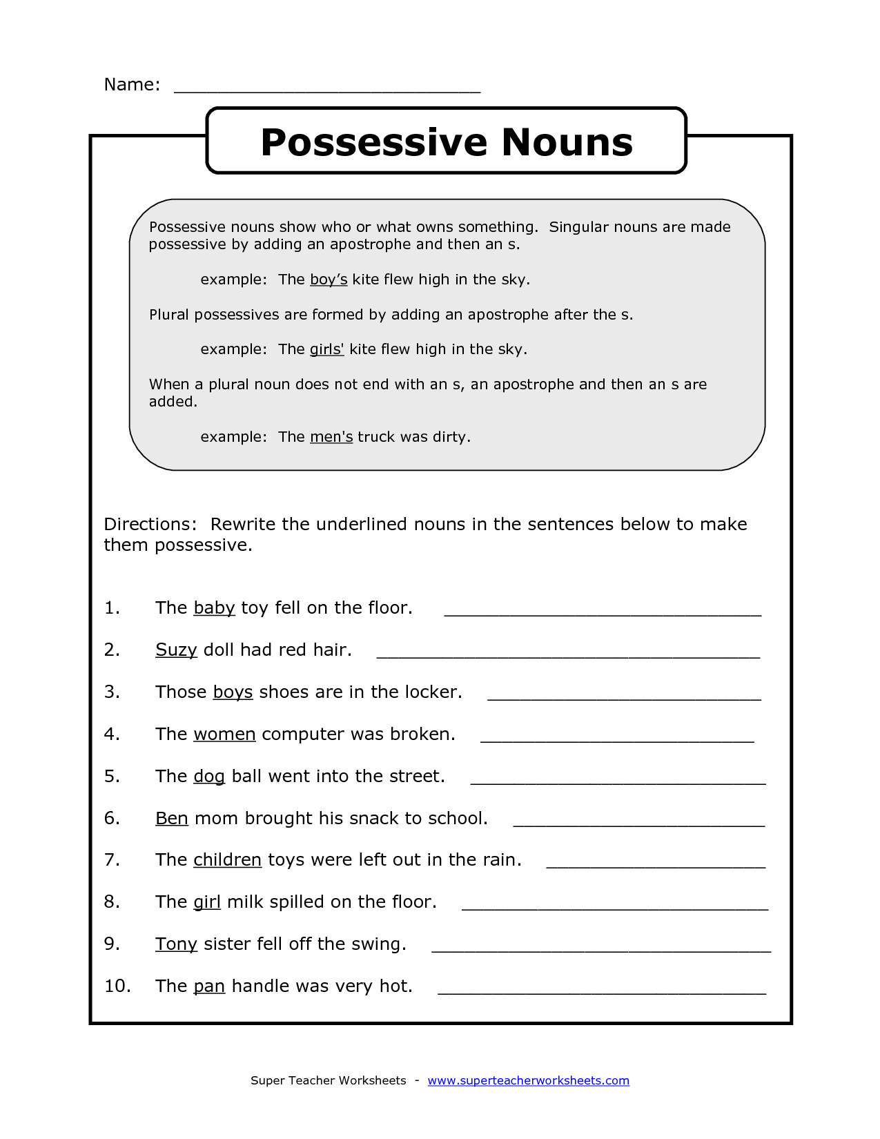 4th Grade Plural Possessive Nouns Worksheets