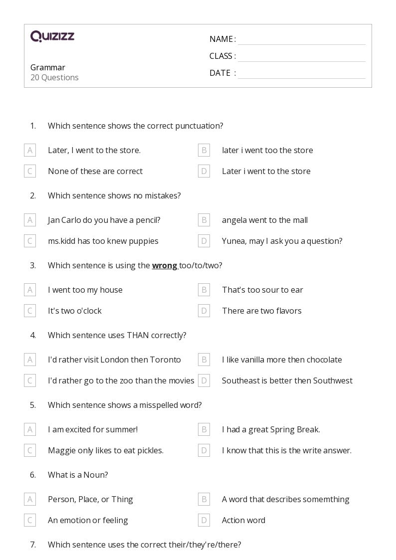 50 Grammar Worksheets For 8th Grade On Quizizz Free Printable 