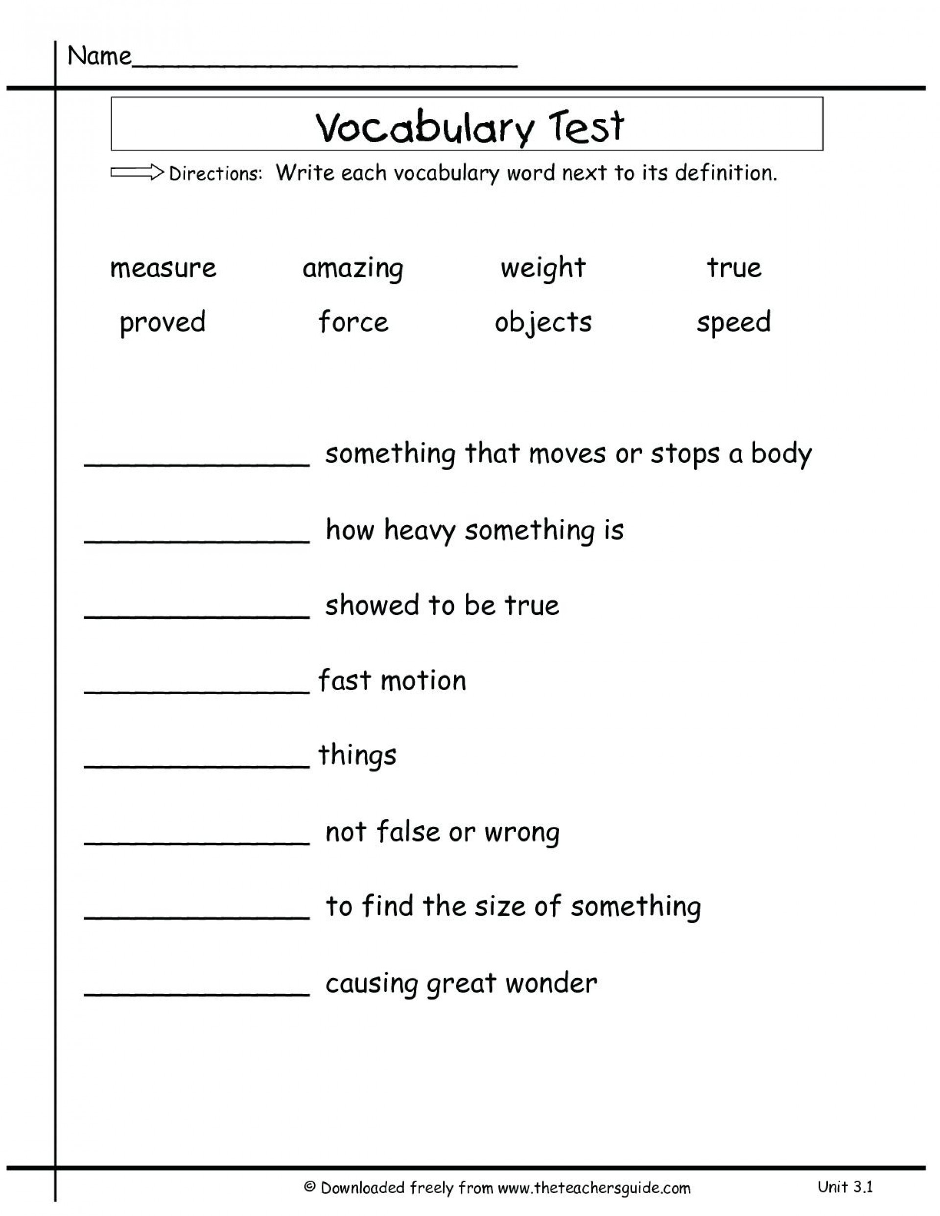 5th Grade Vocabulary Words Worksheet
