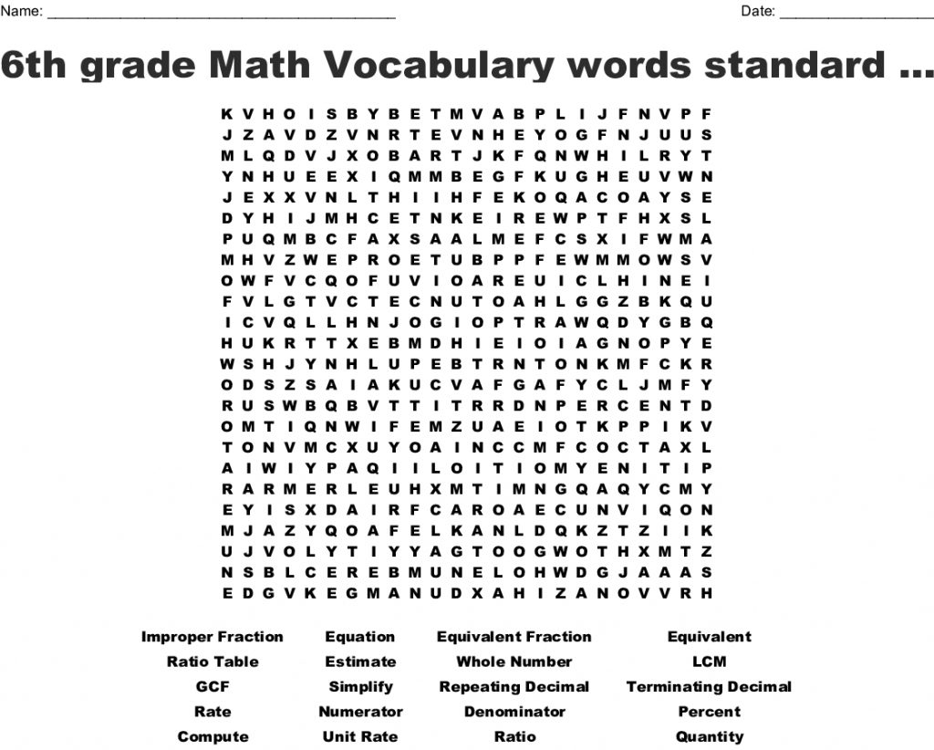 6Th Grade Math Vocabulary Words Standard 6 ns 1 4 6 rp 1 Word 