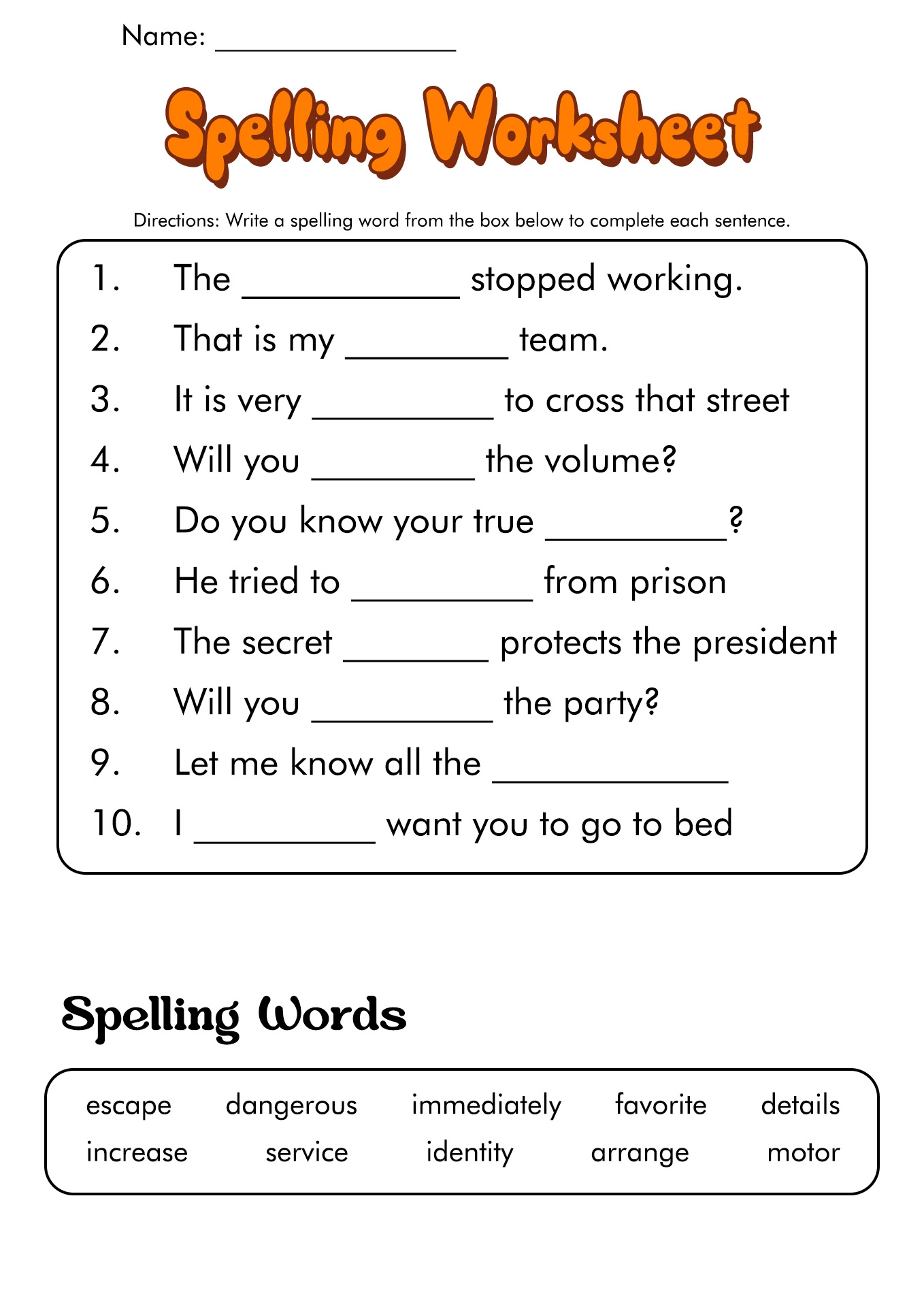 6th Grade Spelling List Worksheet