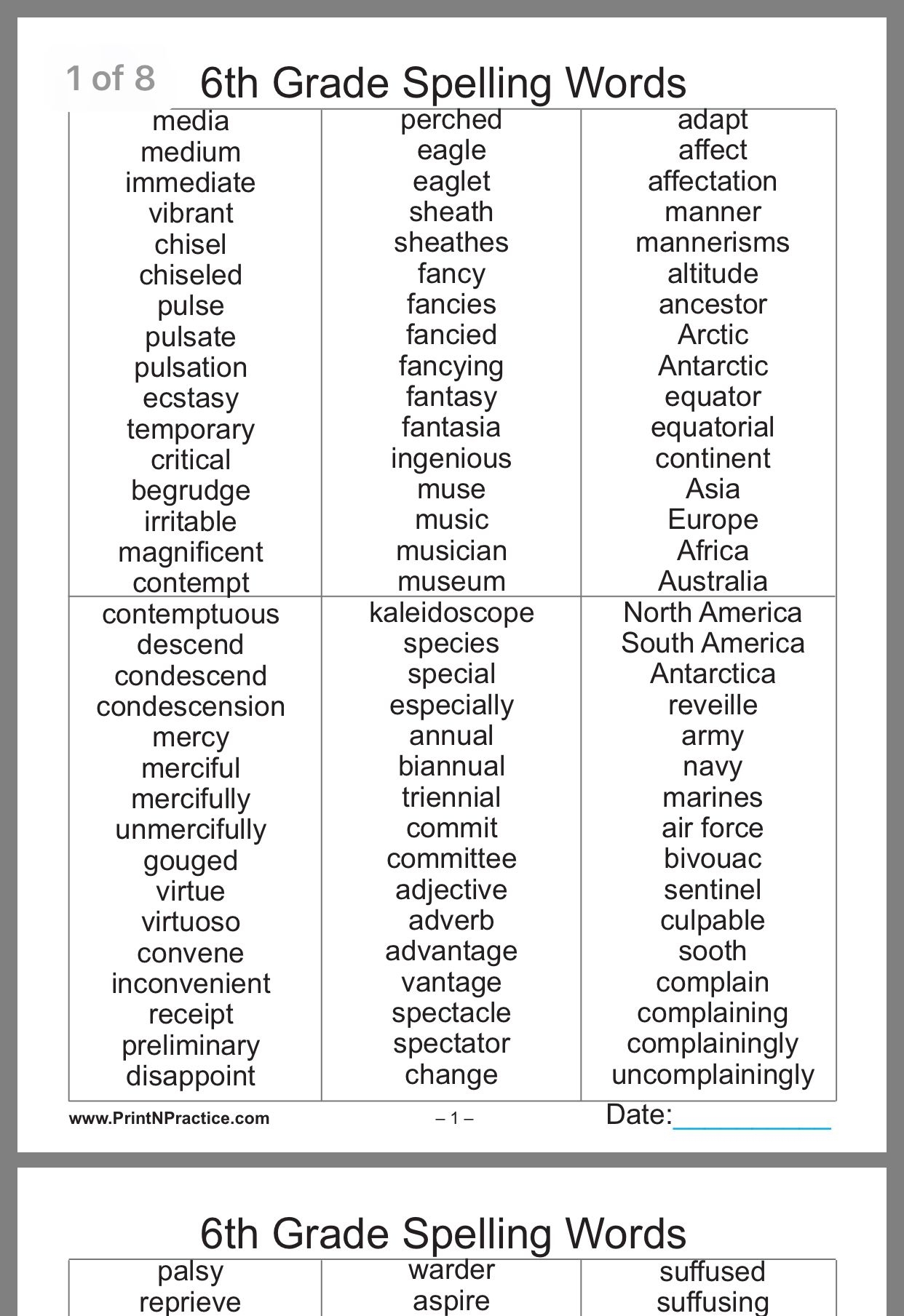 6Th Grade Spelling Words Worksheets Printable Word Searches