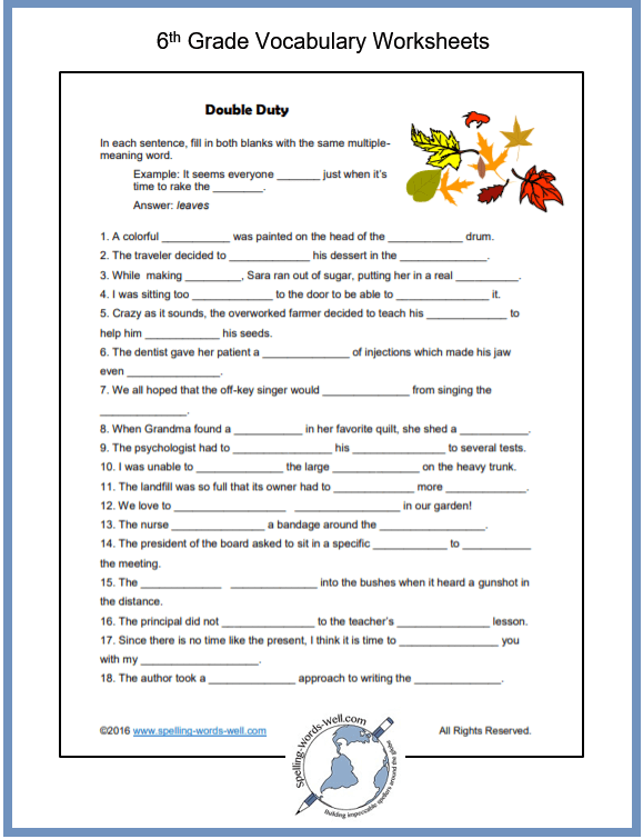6th Grade Vocabulary Activities