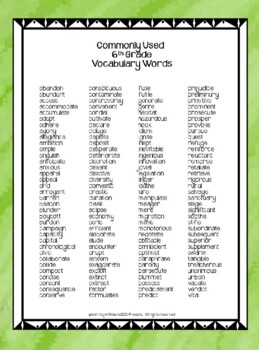 6th grade level vocabulary words