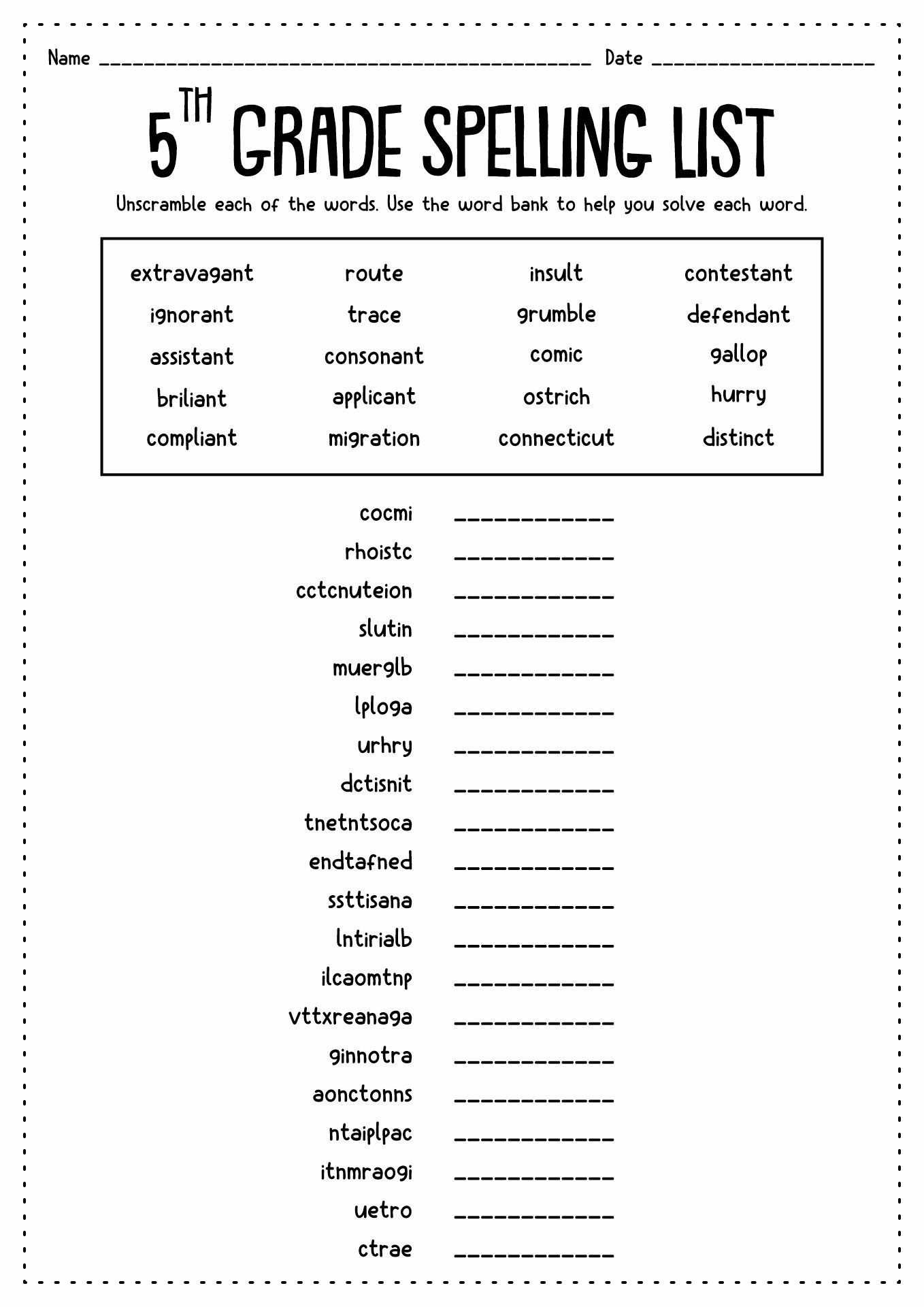 8th grade spelling words list