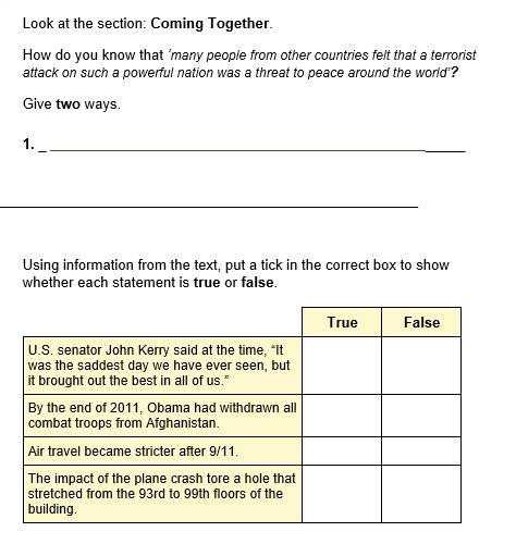 9 11 Twin Towers Reading Comprehension Free Sample Teaching Resources