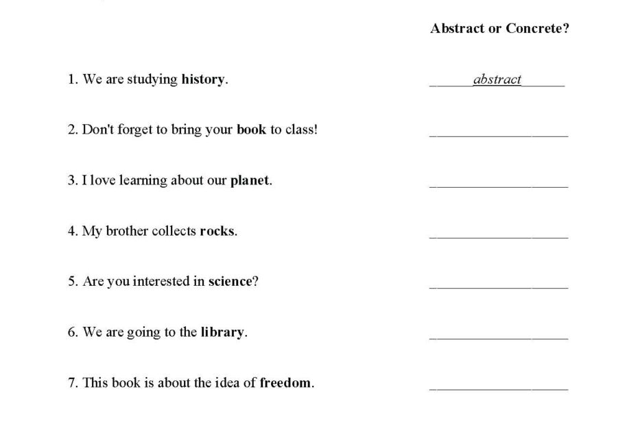 Abstract And Concrete Nouns Worksheet Grade 6 Noun Worksheets