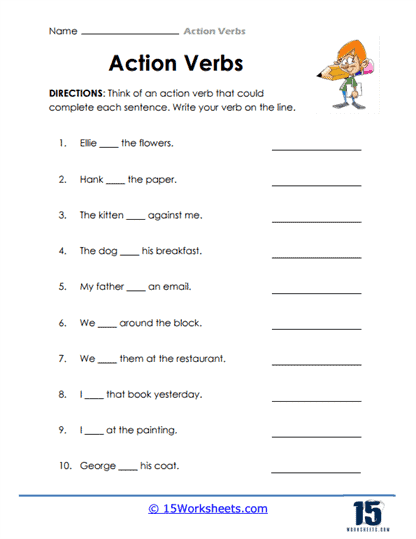 Action Verbs Worksheets Worksheets Library