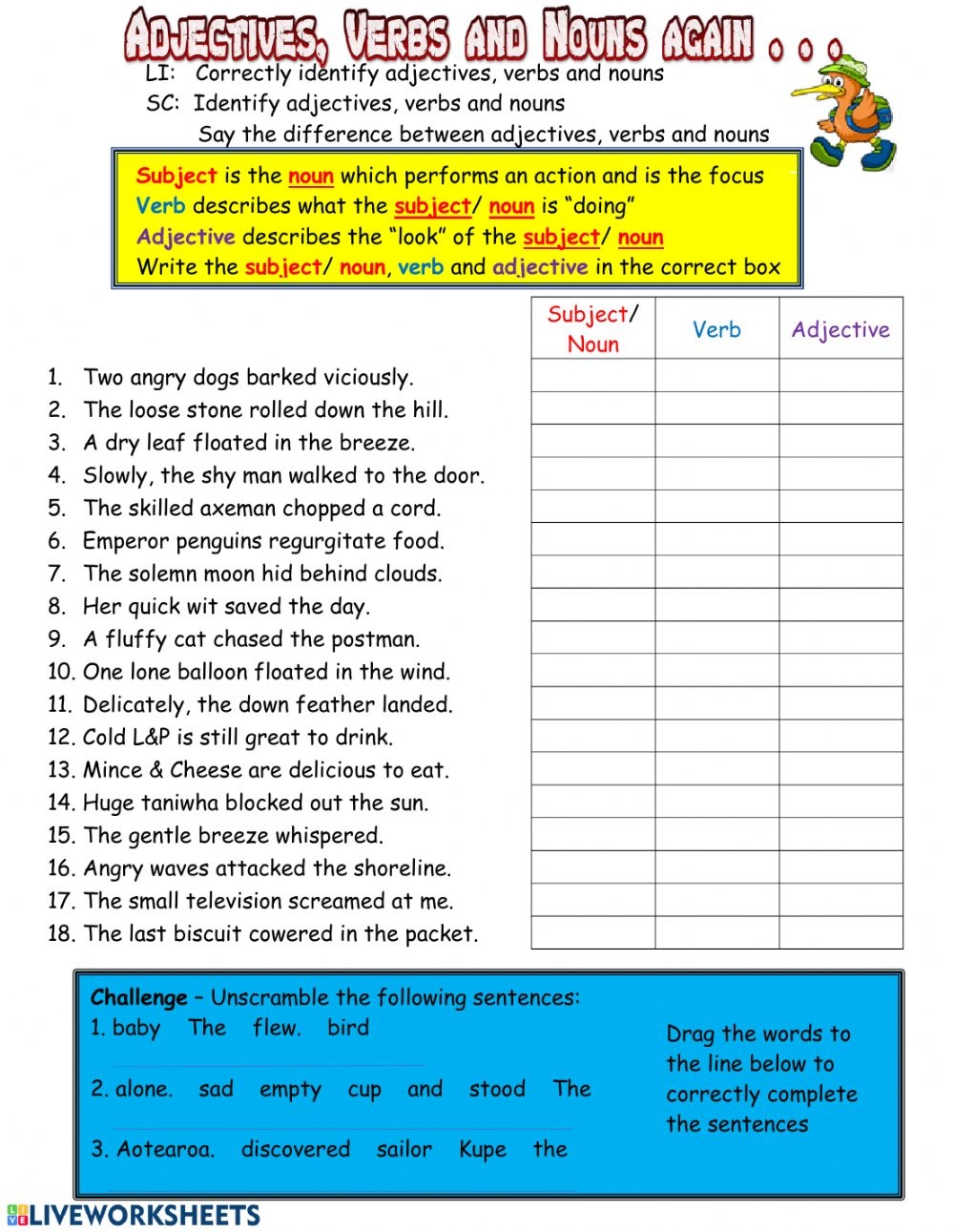wordwall nouns verbs adjectives adverbs