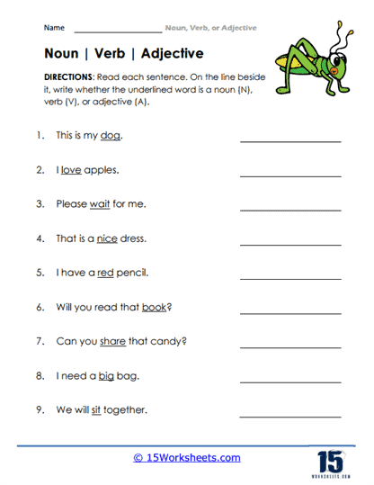 Adjectives Verbs And Nouns Again Worksheet Live Worksheets 