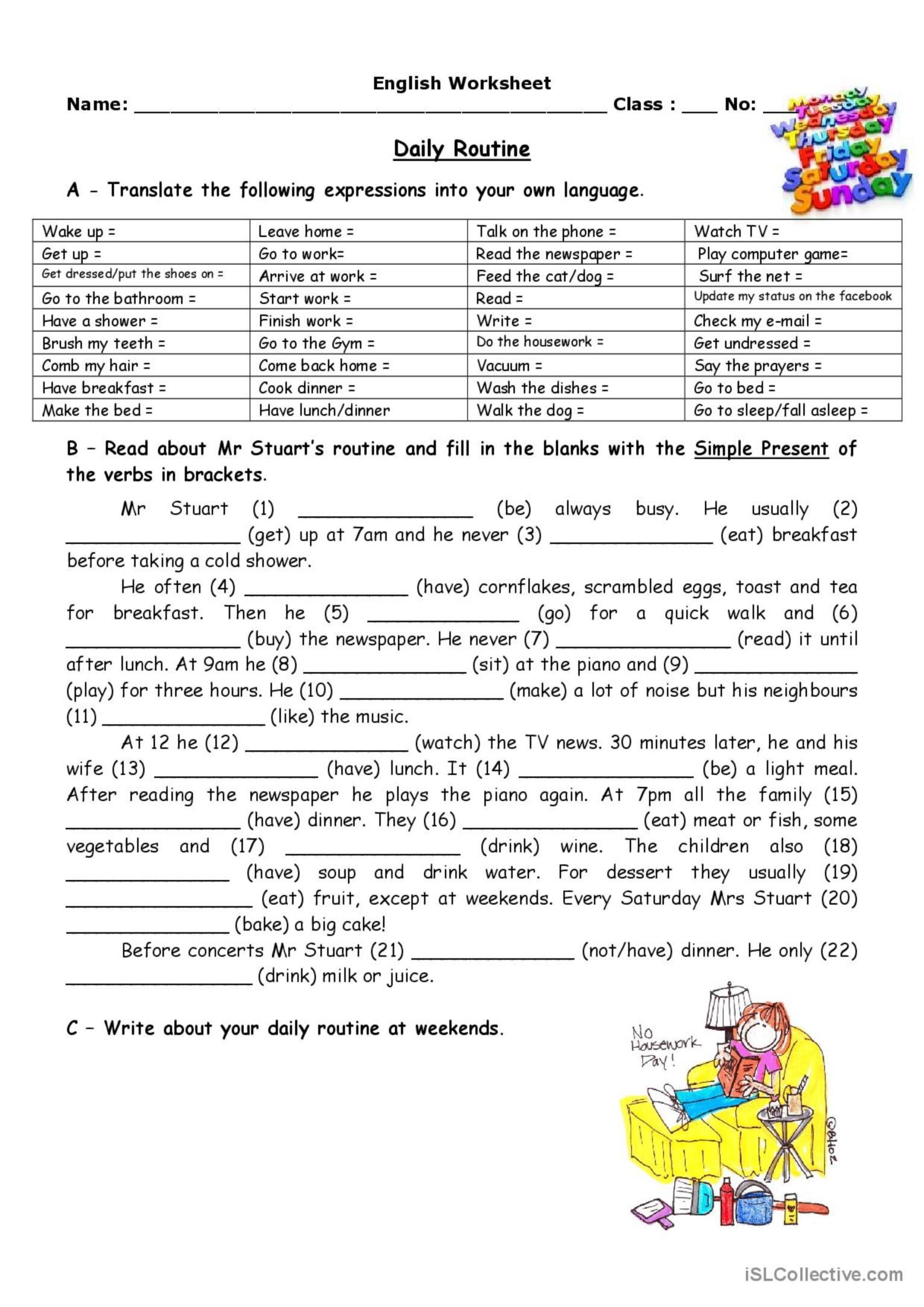 Adults 39 Daily Routine English ESL Worksheets Pdf Doc