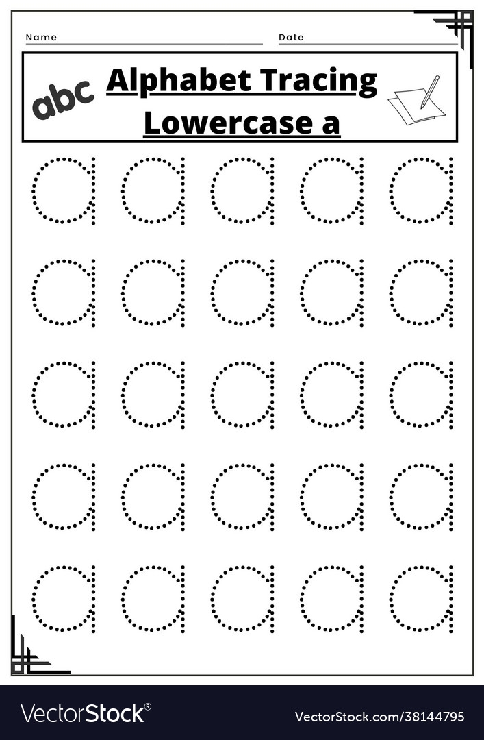 Alphabet Tracing Lowercase A Worksheet Royalty Free Vector