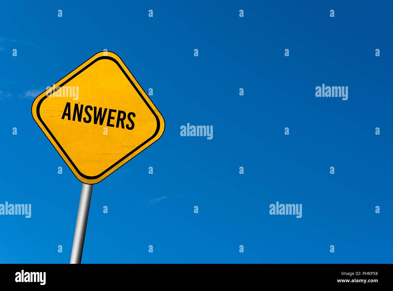 Answers Yellow Sign With Blue Sky Stock Photo Alamy