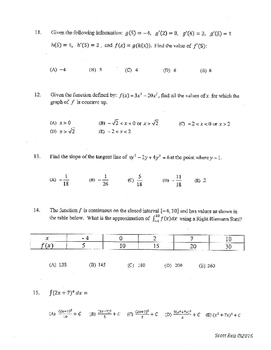 Ap Calculus AB Multiple Choice Questions With Summation Asoaccess