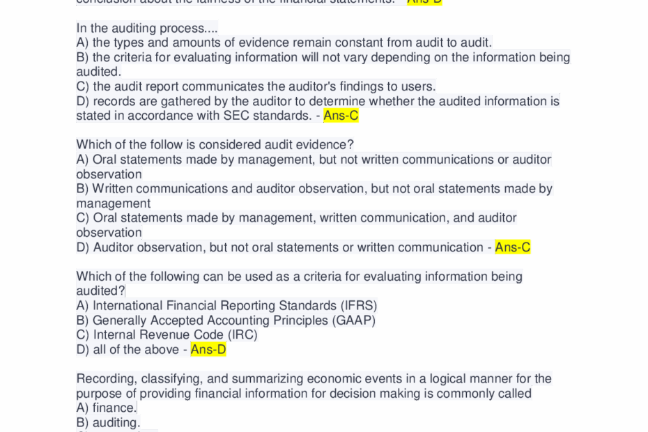 Audit Exam 1 Multiple Choice 2022 Questions And Answers Exam