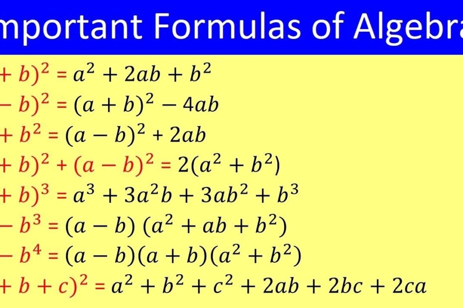Basic Algebra Formulas List Of Algebra Formula Algebra Formulas